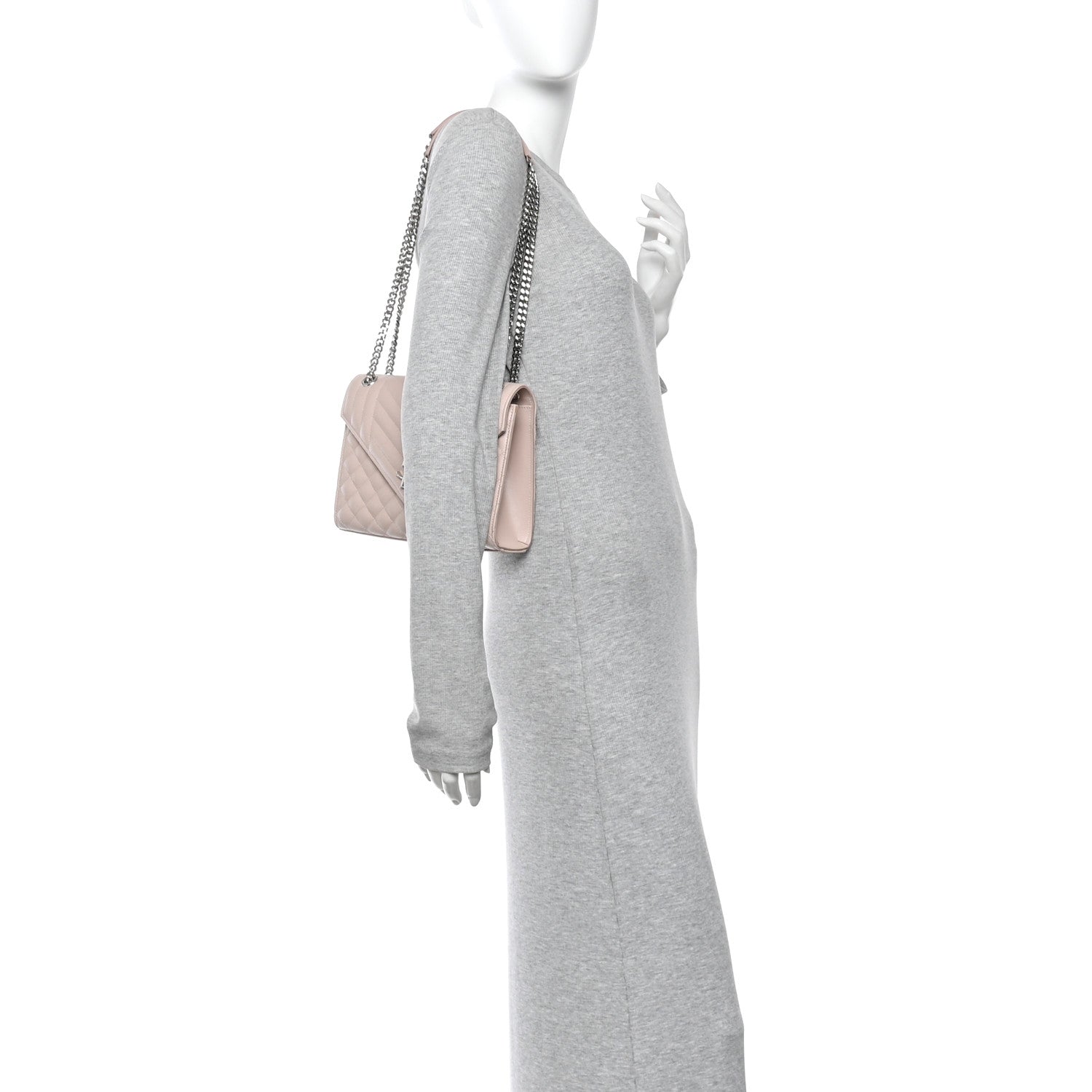 Saint Laurent Grain De Poudre Textured Mixed Matelasse Medium Triquilt Monogram Satchel Marble Pink 2 of 13