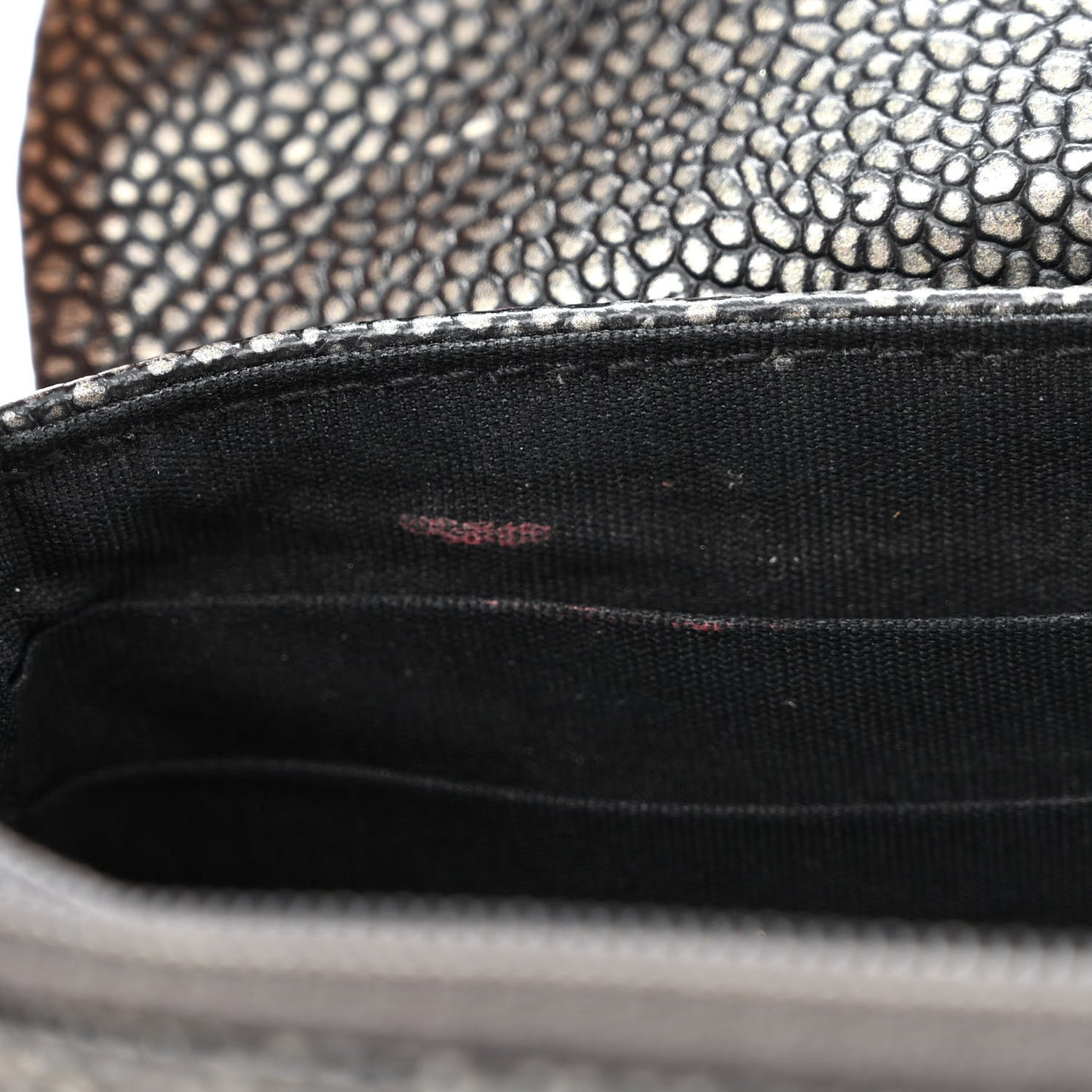 Metallic Caviar Half Moon Wallet On Chain WOC Dark Silver