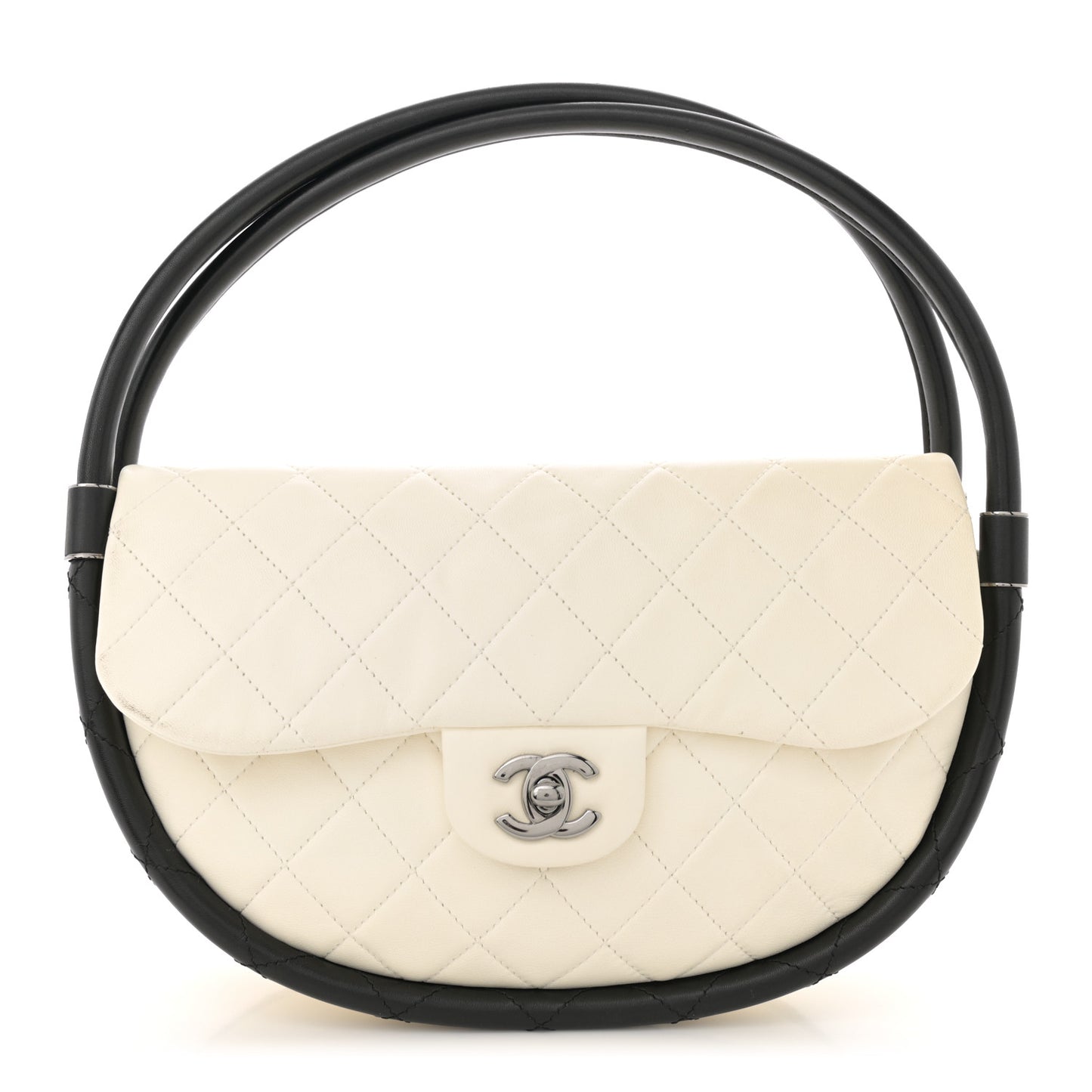 Lambskin Quilted Small Hula Hoop Flap Ivory