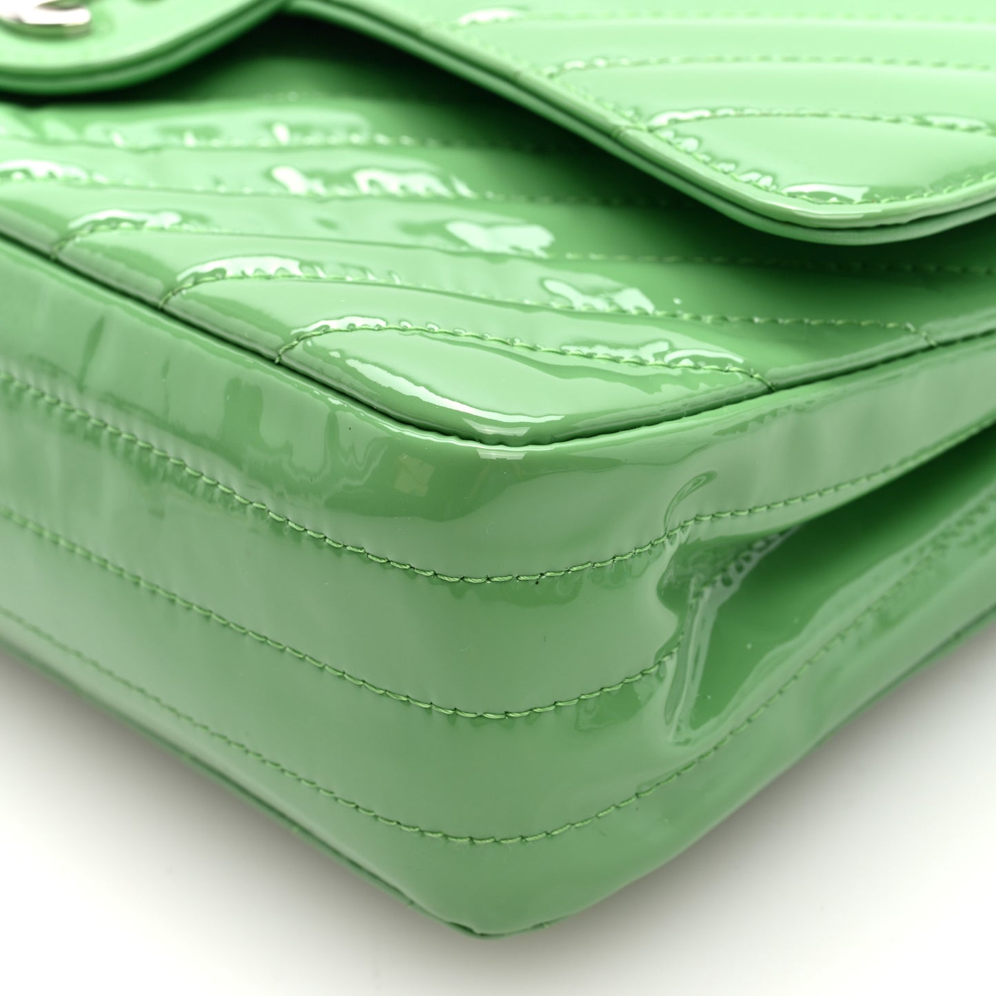 Patent Chevron Quilted Medium Double Flap Green