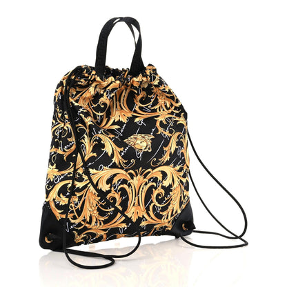 Versace Nylon Barocco Signature Print Drawstring Backpack Black 3 of 9