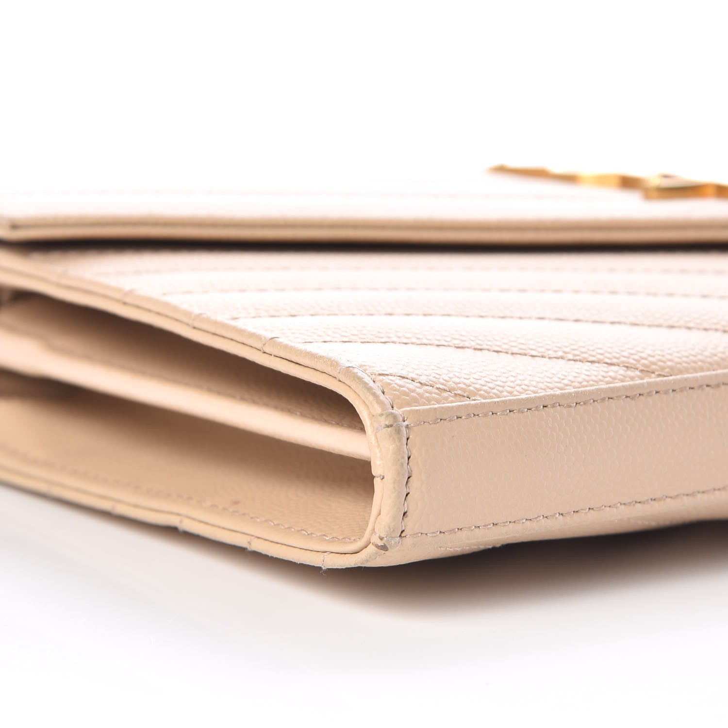 Saint Laurent Grain De Poudre Matelasse Chevron Monogram Chain Wallet Nude Powder 9 of 10