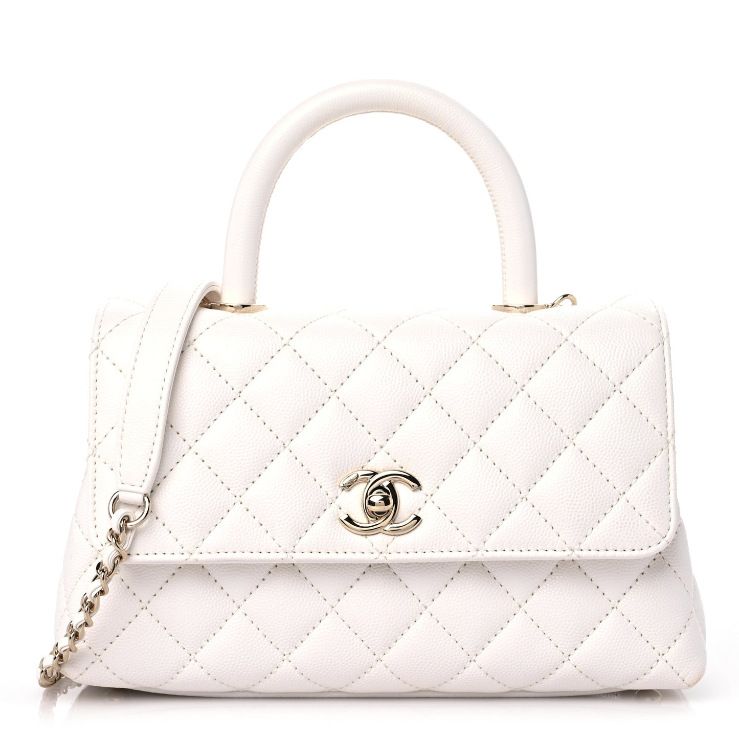 Caviar Quilted Mini Coco Handle Flap White