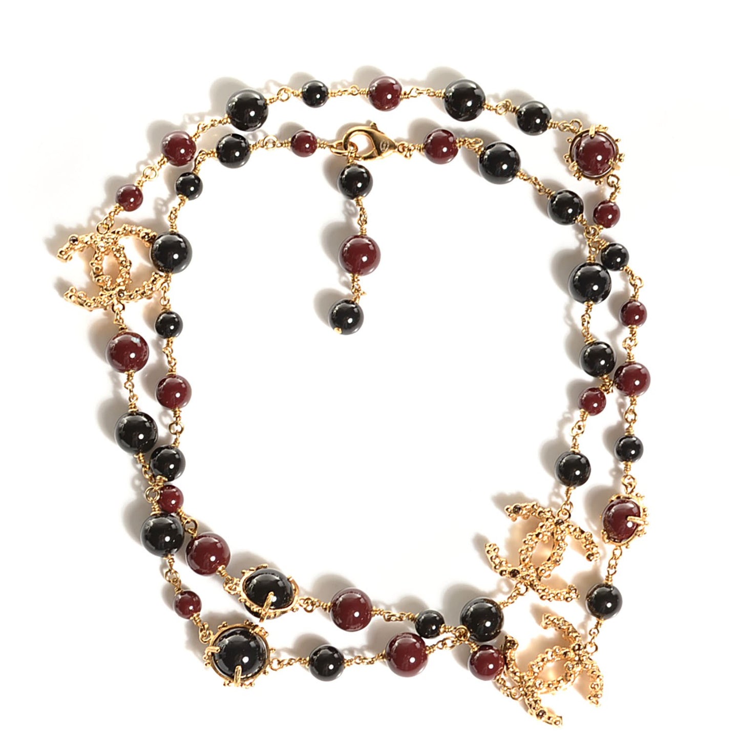 Beaded CC Long Strand Necklace Black Red