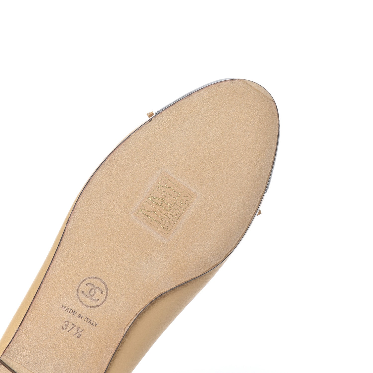 Chanel Lambskin Cap Toe CC Ballerina Flats 37.5 Beige Black 18 of 19