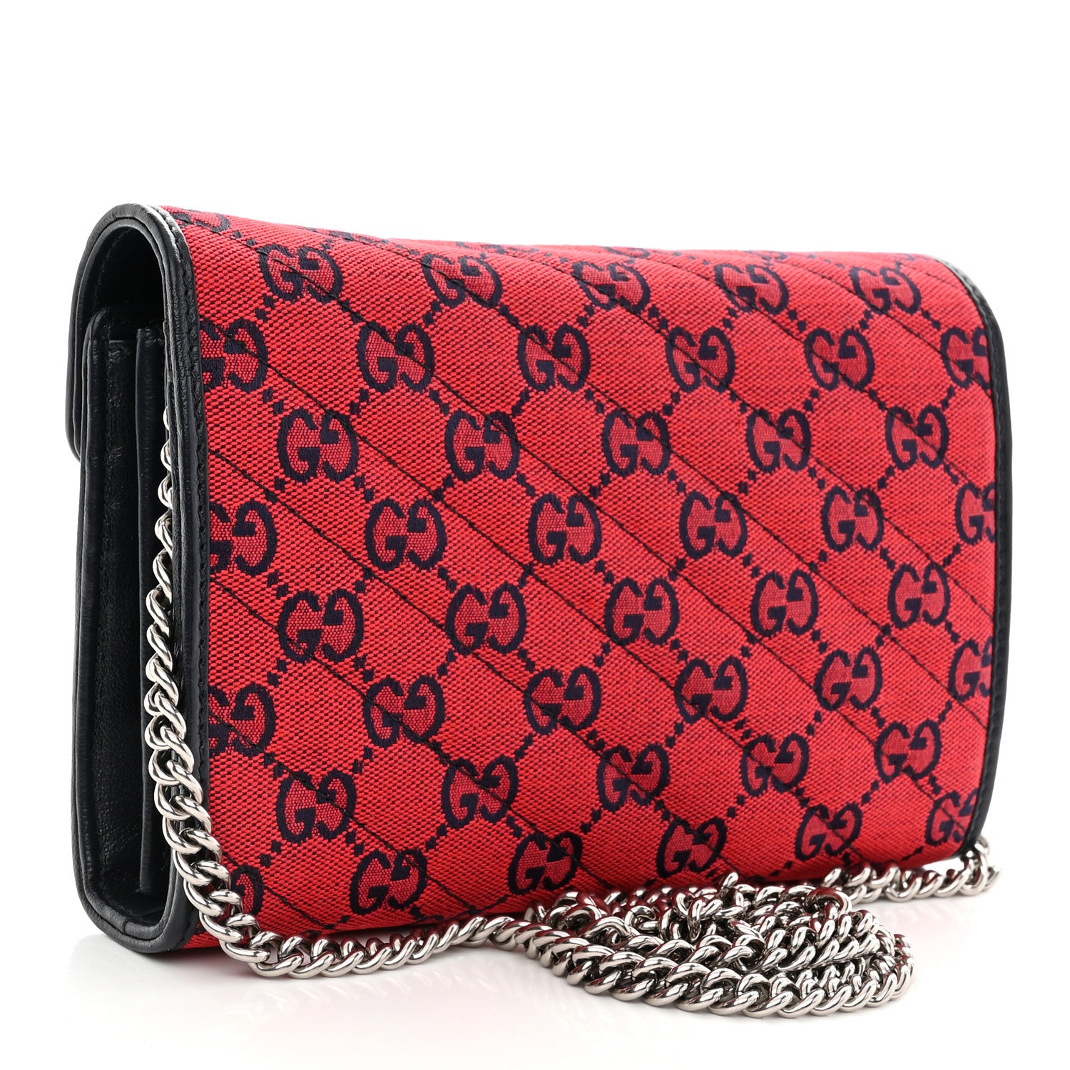 Gucci Monogram Multicolor Matelasse Diagonal GG Marmont Chain Wallet Red Blue 3 of 8