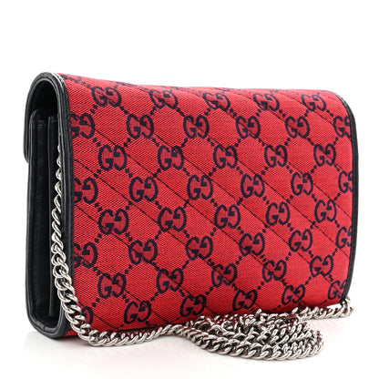 Gucci Monogram Multicolor Matelasse Diagonal GG Marmont Chain Wallet Red Blue 3 of 8