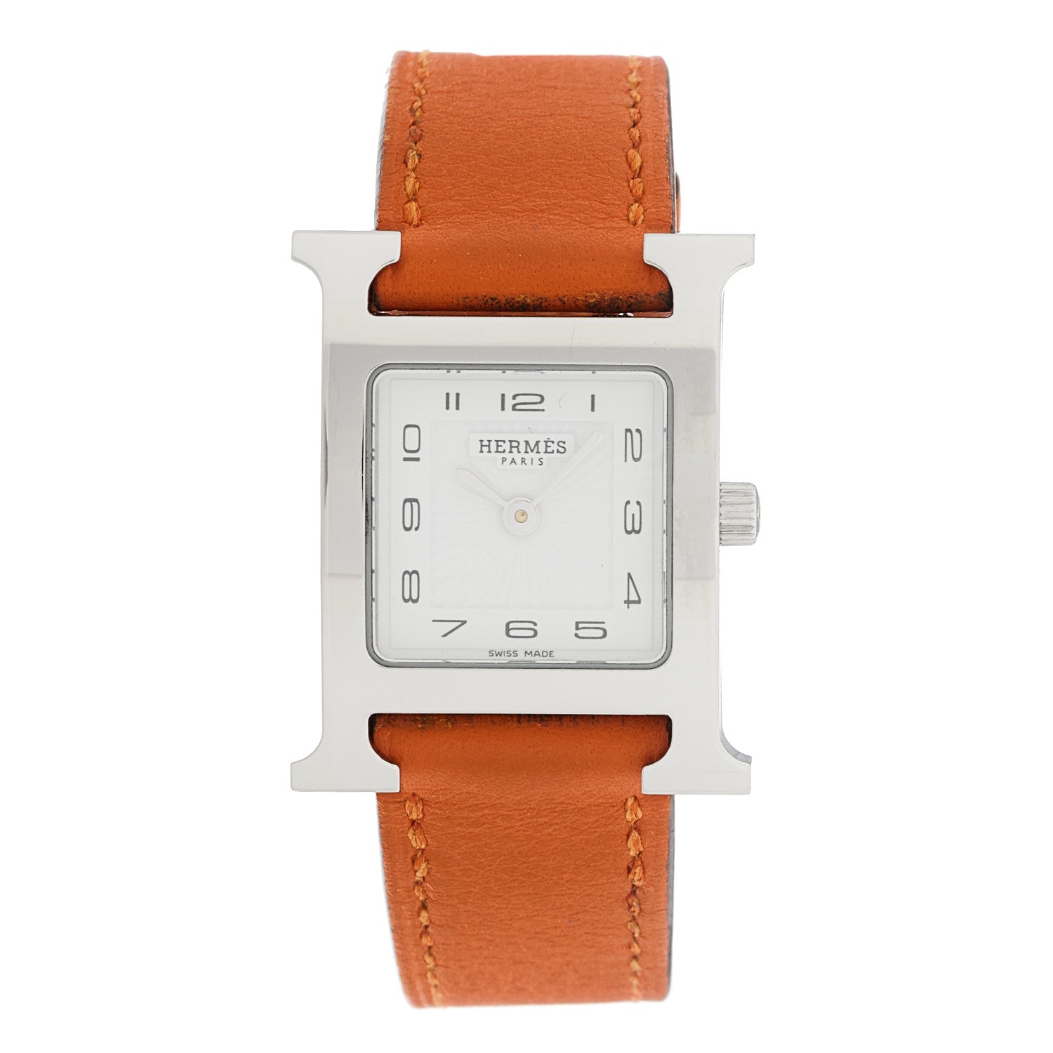 Hermes Stainless Steel Swift 21mm Heure H Hour Quartz Watch Orange 1 of 5