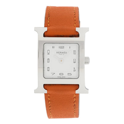 Hermes Stainless Steel Swift 21mm Heure H Hour Quartz Watch Orange 1 of 5