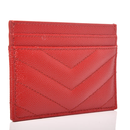 Saint Laurent Grain De Poudre Matelasse Chevron Monogram Credit Card Case Bandana Red 3 of 7