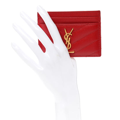 Saint Laurent Grain De Poudre Matelasse Chevron Monogram Credit Card Case Bandana Red 2 of 10