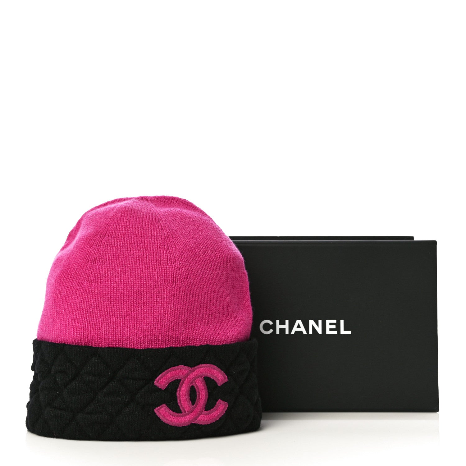 Chanel Cashmere Quilted CC Beanie Hat Pink Purple Black 9 of 9