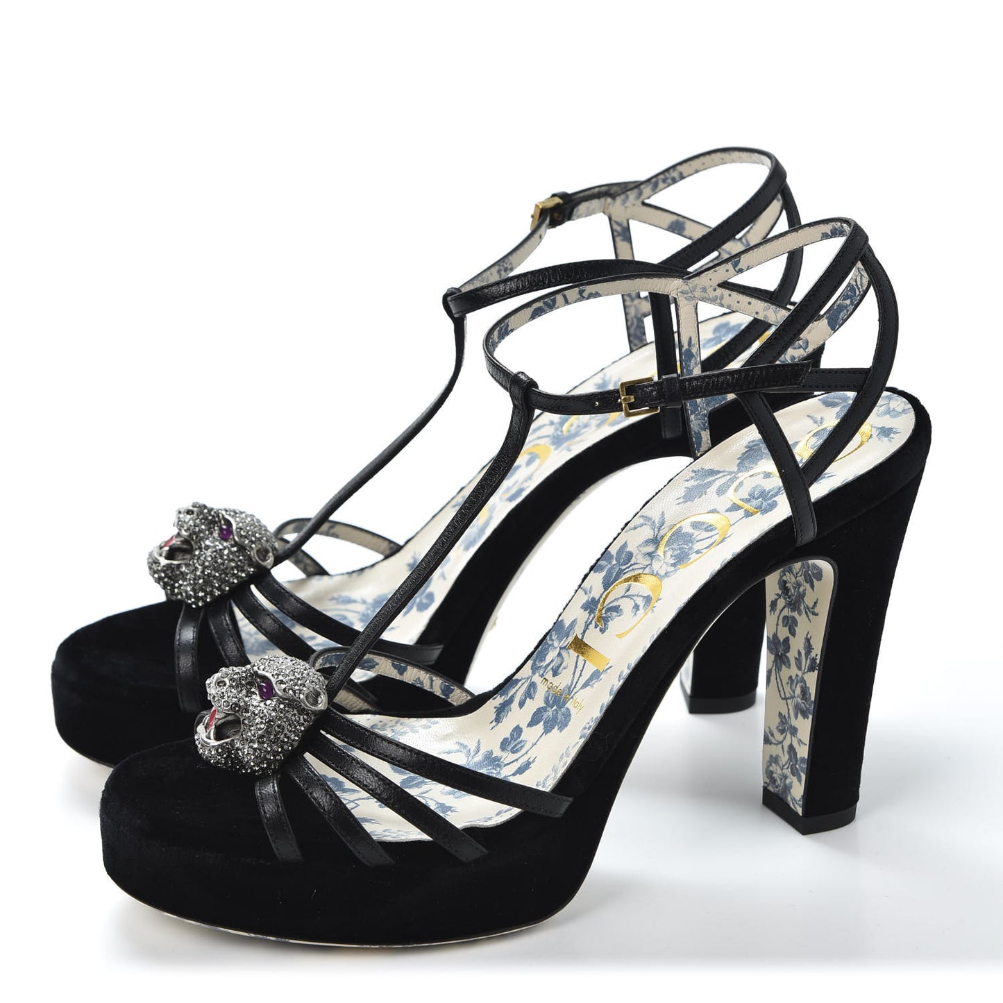 Velvet Malaga Kid Elias T-Strap Platform High Heel Sandals 38.5 Black