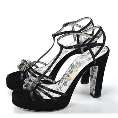 Gucci Velvet Malaga Kid Elias T-Strap Platform High Heel Sandals 38.5 Black 3 of 9