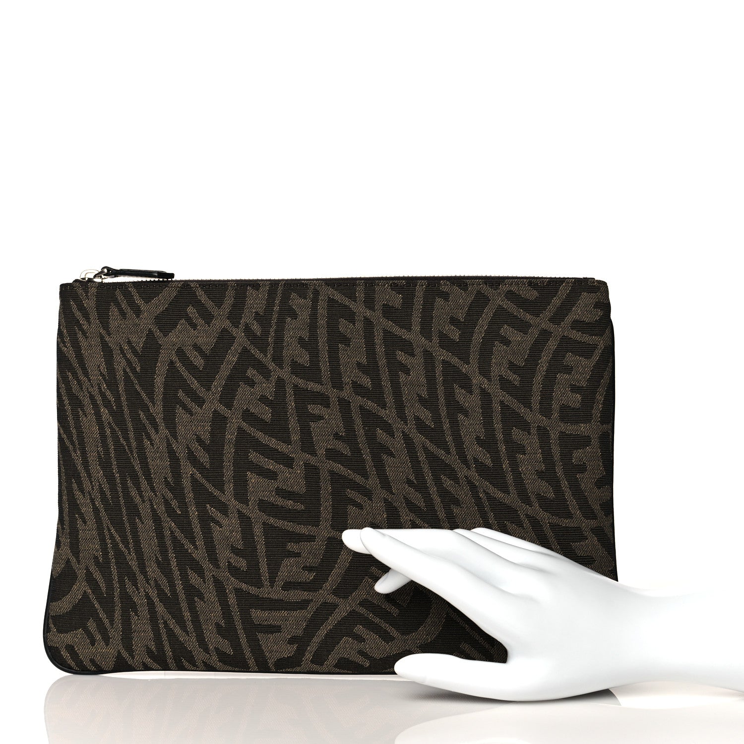 Fendi X SARAH COLEMAN Fabric Jacquard FF Vertigo Pouch Tobacco Moro Black 2 of 11