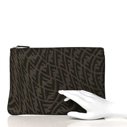 Fendi X SARAH COLEMAN Fabric Jacquard FF Vertigo Pouch Tobacco Moro Black 2 of 11