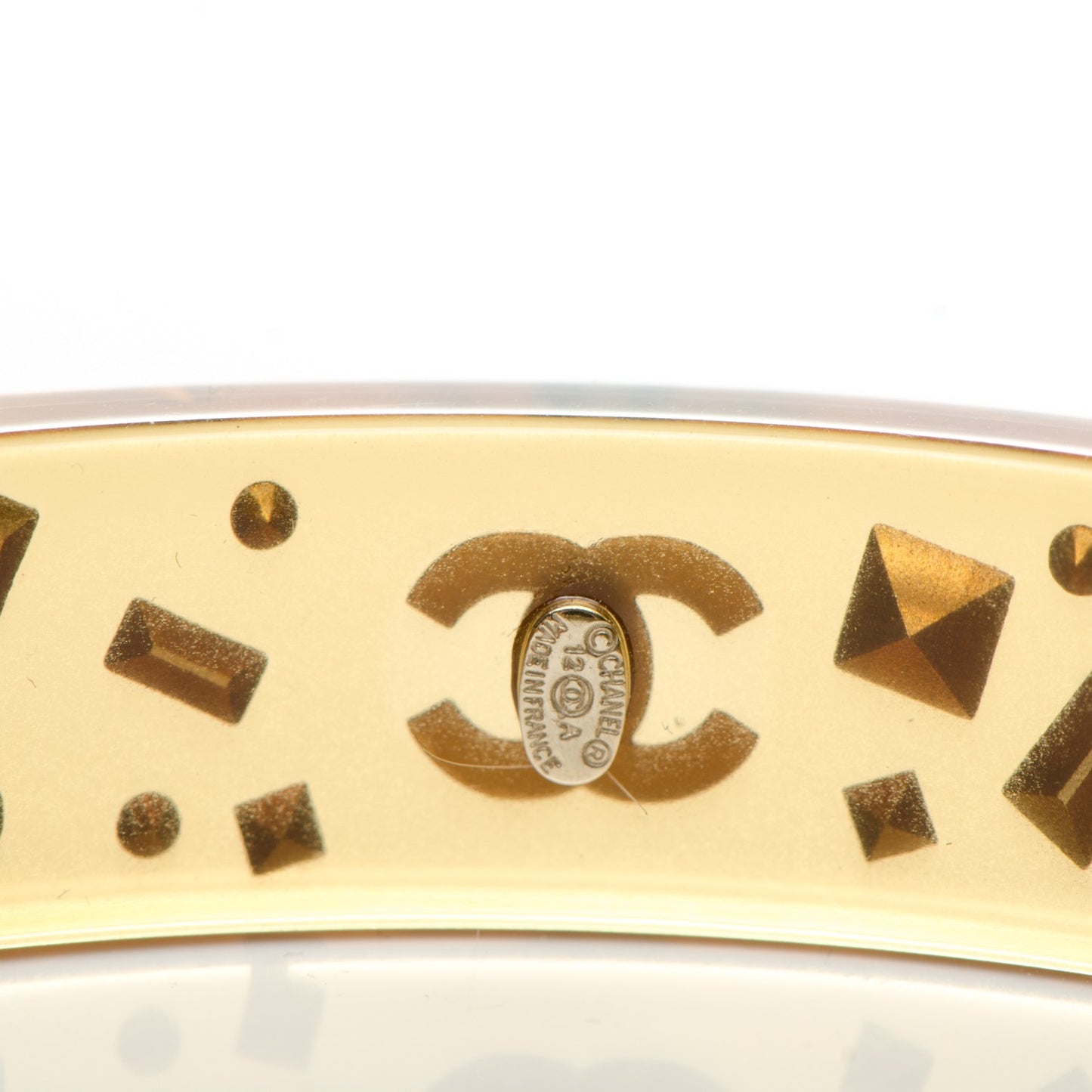 Lucite Crystal Baguette CC Bangle Beige