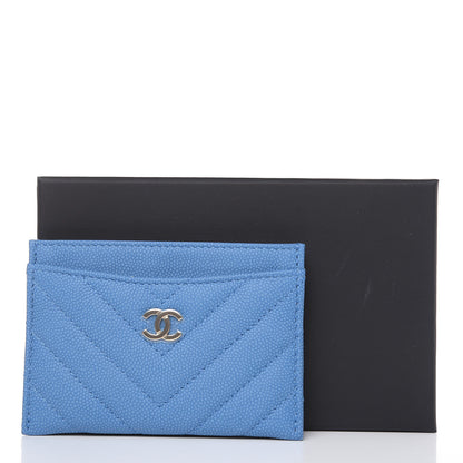 Chanel Caviar Chevron Quilted Card Holder Blue 9 of 9