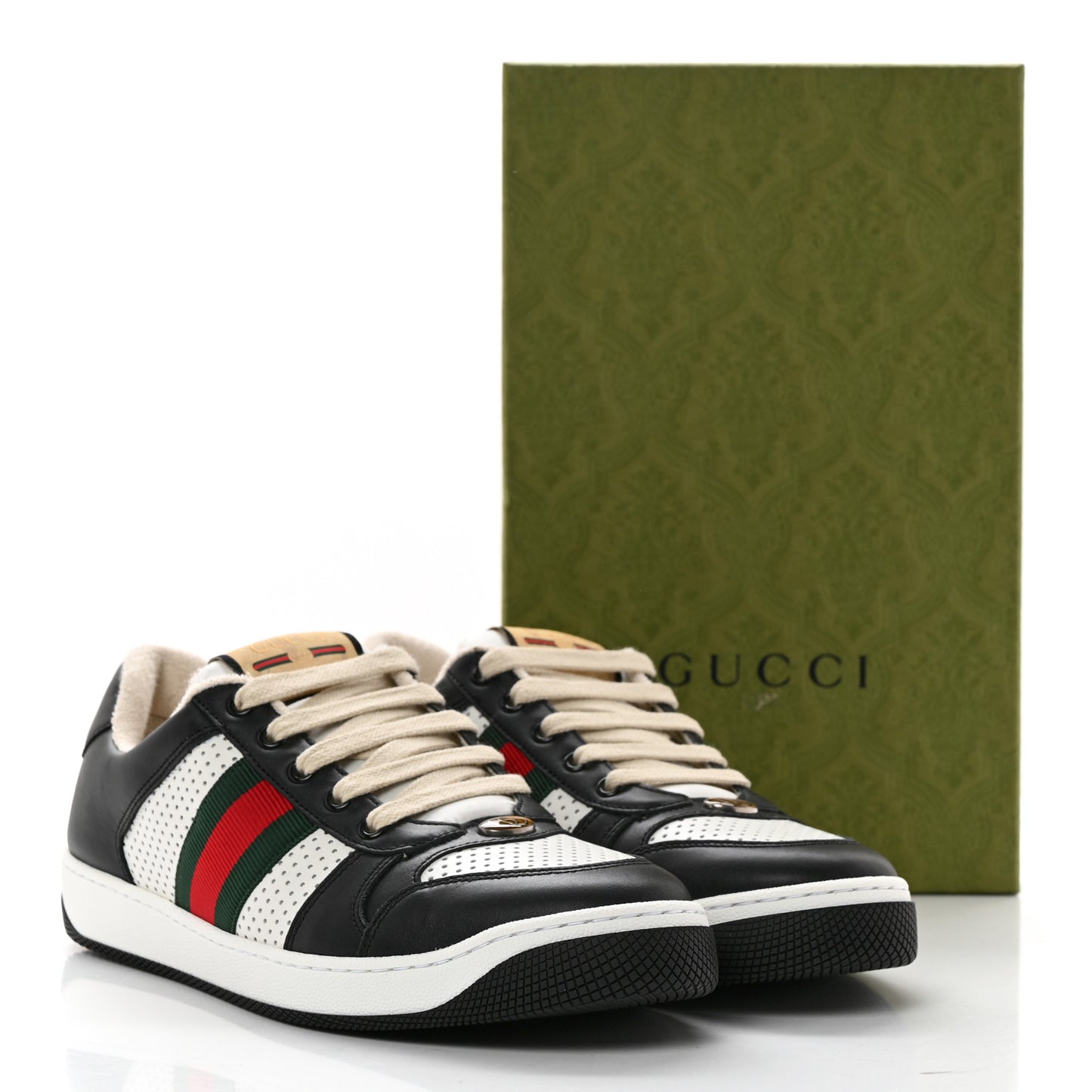 Calfskin Web Mens Screener Sneakers 41 Black White