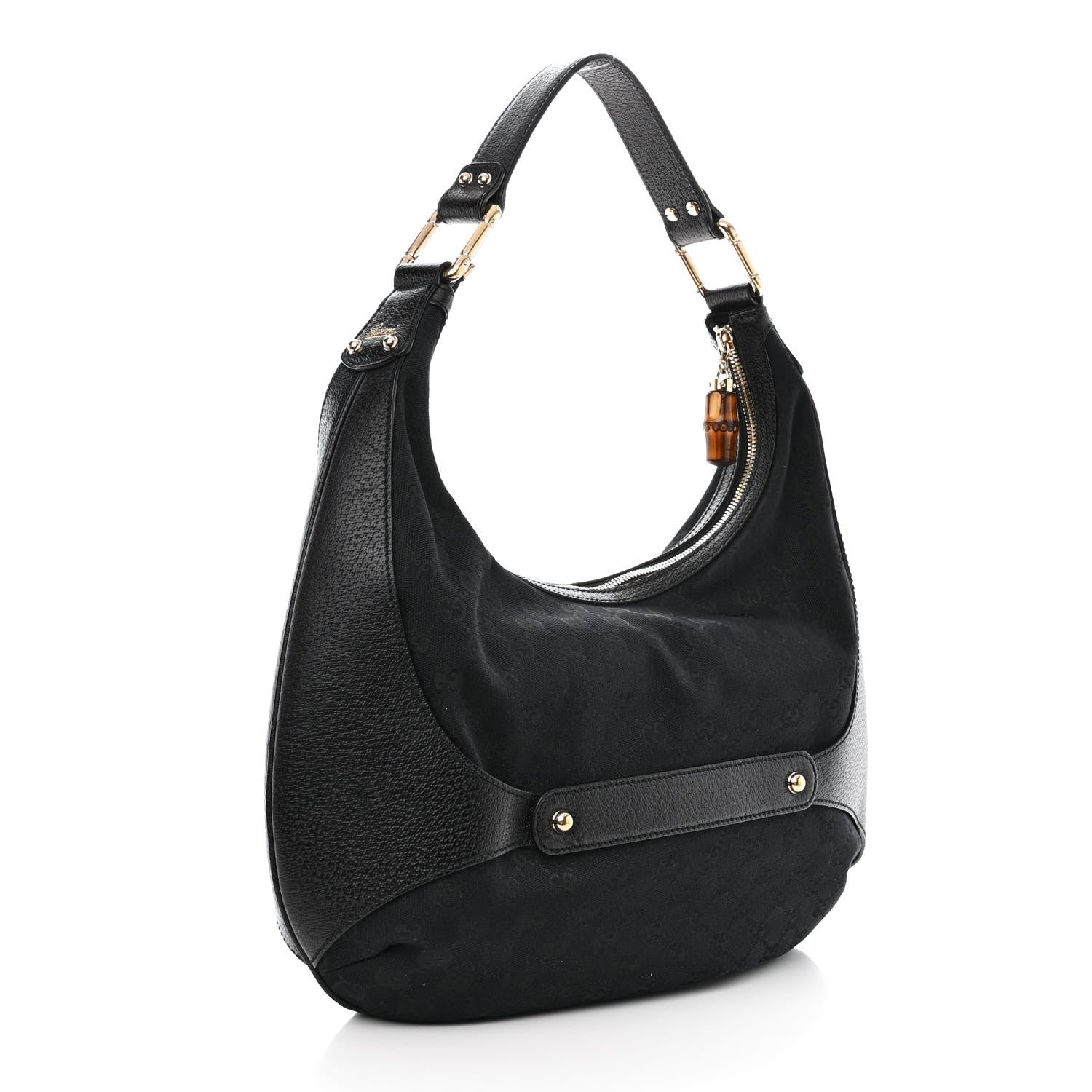 Gucci Monogram Bamboo Horsebit Amalfi Hobo Black 3 of 10