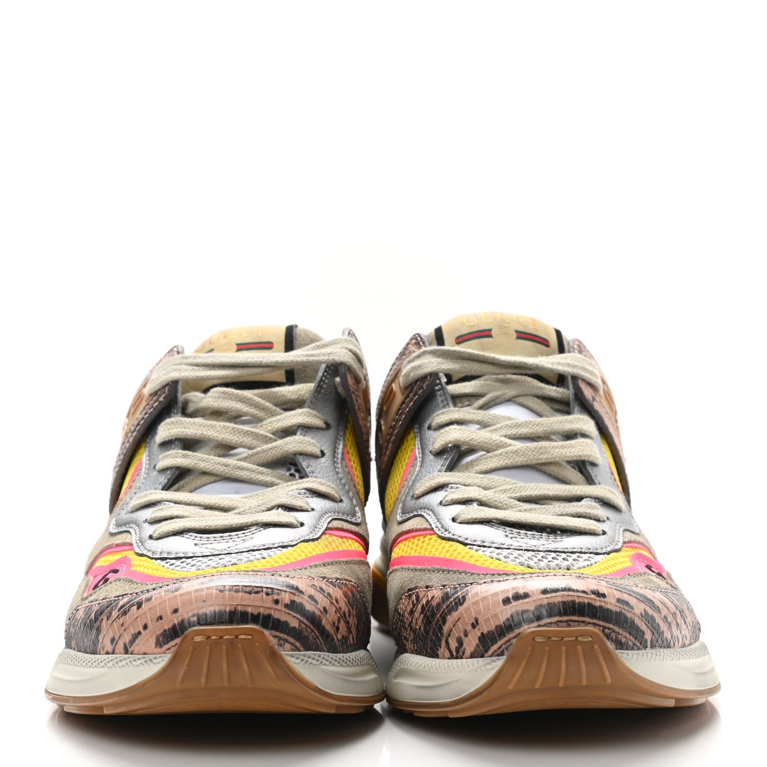 Gucci Suede Calfskin Tejus Printed Womens Ultrapace Sneakers 39.5 Pink Silver Oatmeal Yolk 2 of 8