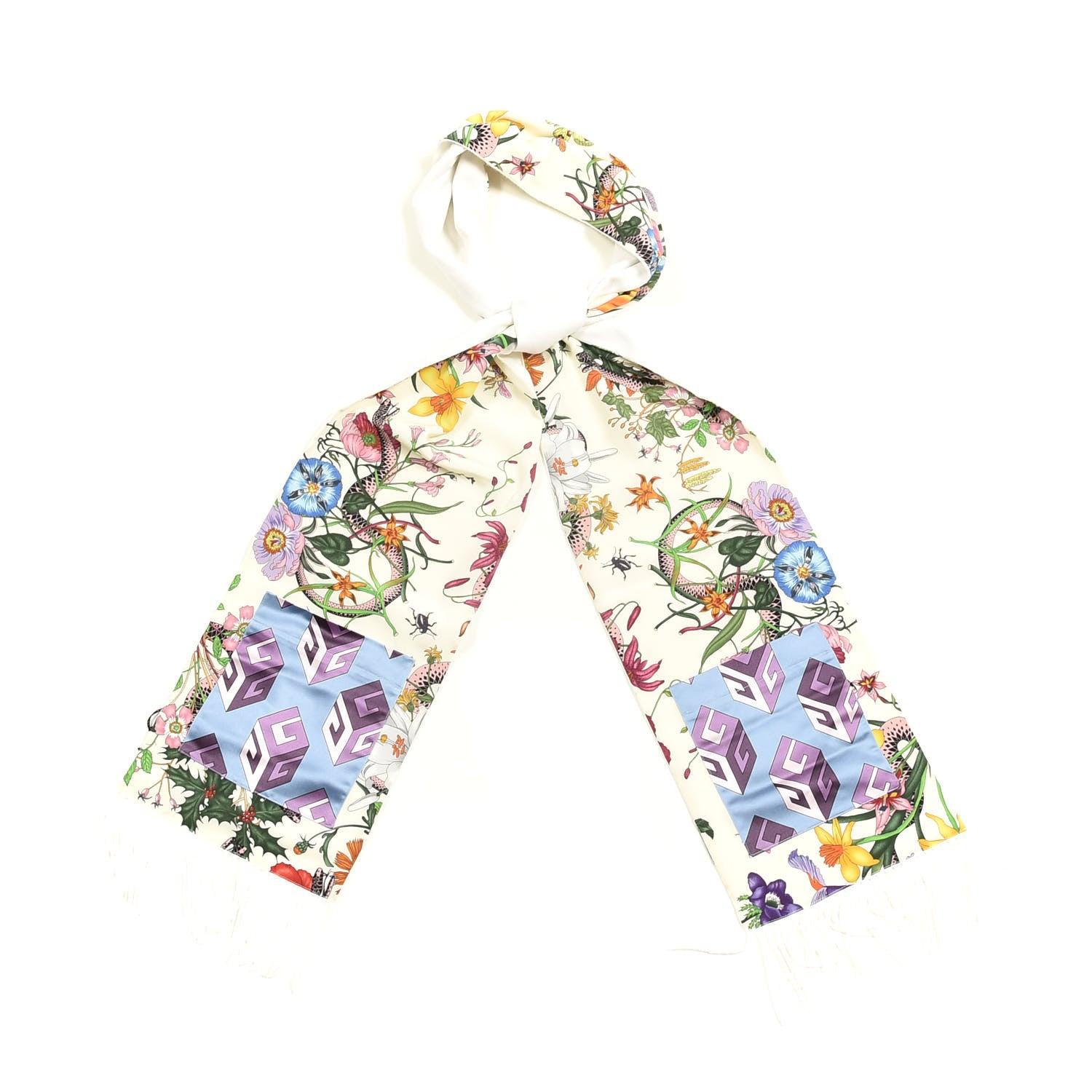 Gucci Cashmere Silk Cubemis Scarf Ivory Sky Blue 1 of 5