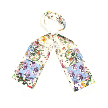 Gucci Cashmere Silk Cubemis Scarf Ivory Sky Blue 1 of 5