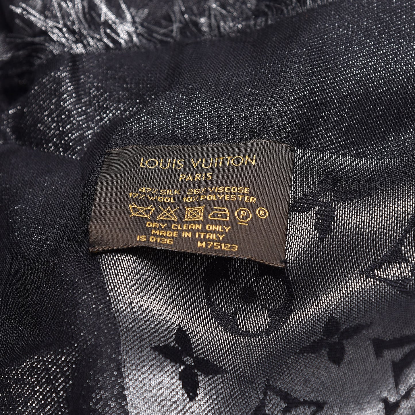 Silk Lurex Wool Monogram Shine Shawl Black
