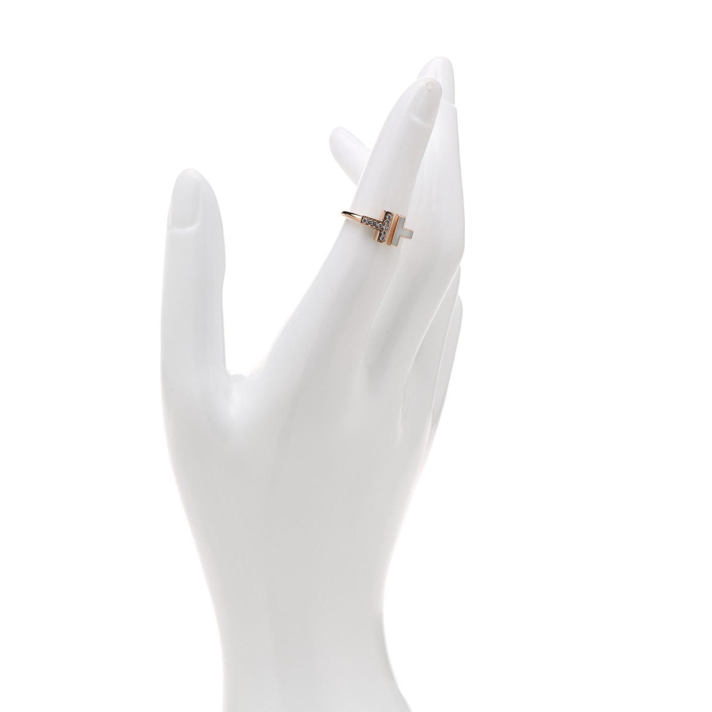 18K Rose Gold Diamond Mother of Pearl T Wire Ring 49 5