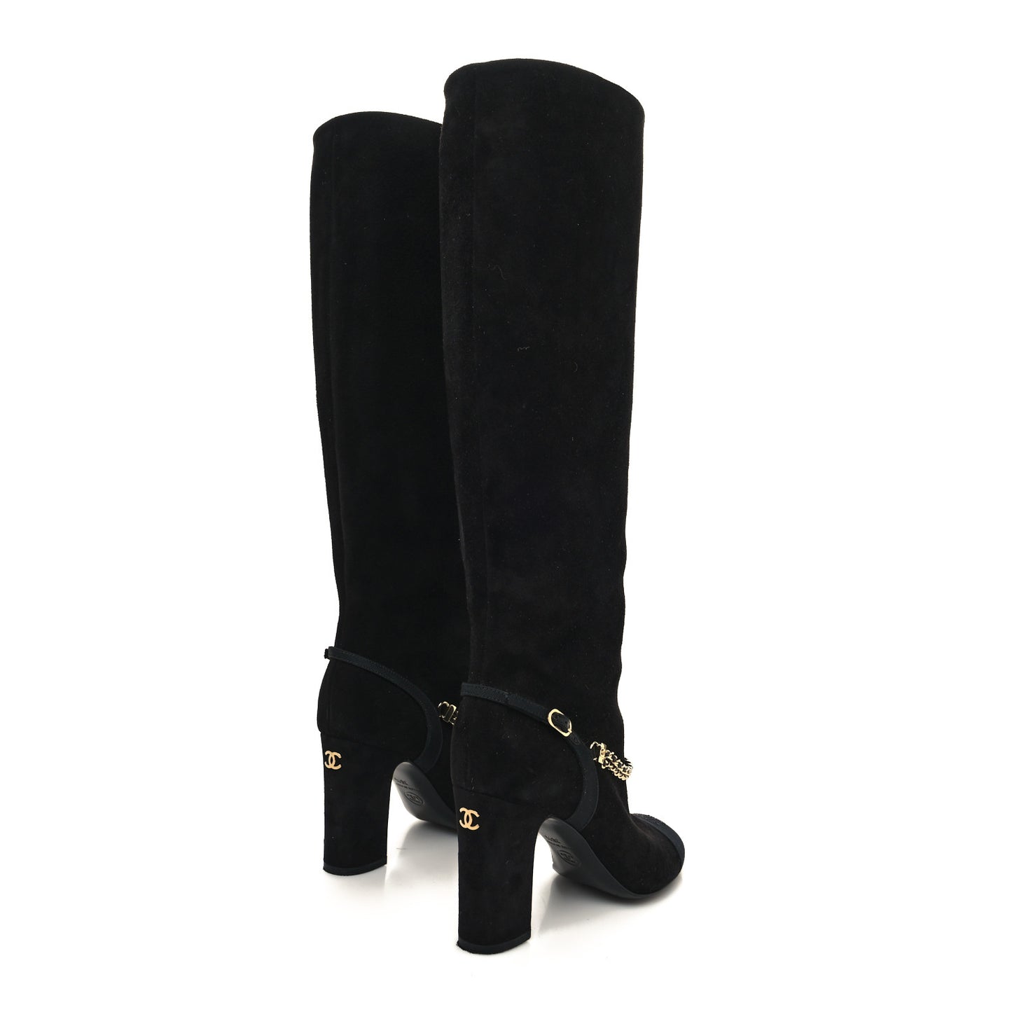 Suede Grosgrain Cap Toe Chain Boots 36.5 Black