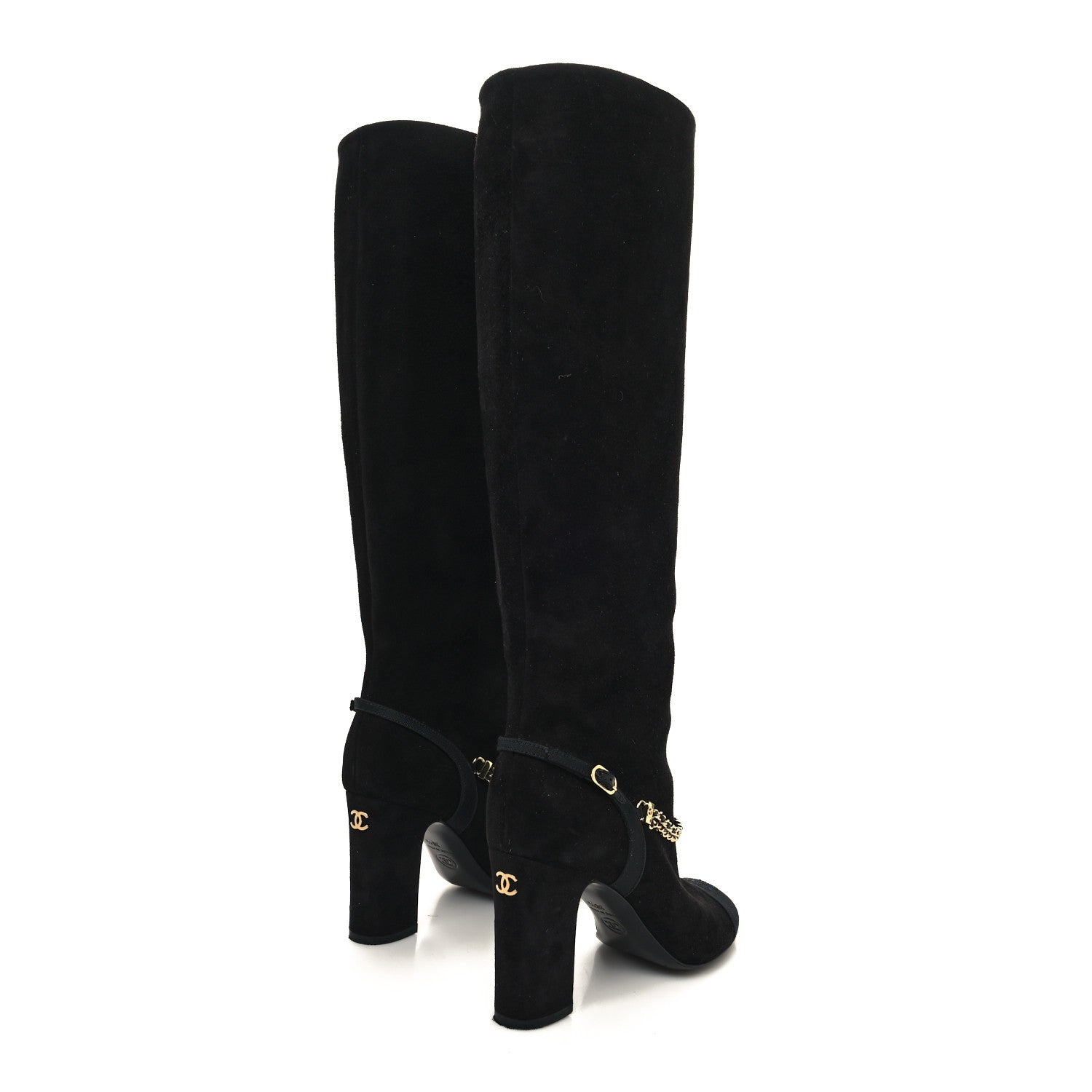 Chanel Suede Grosgrain Cap Toe Chain Boots 36.5 Black 4 of 7
