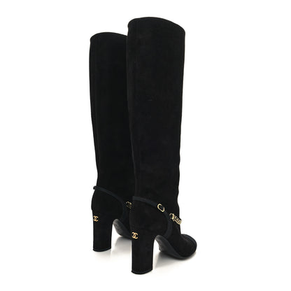 Chanel Suede Grosgrain Cap Toe Chain Boots 36.5 Black 4 of 7