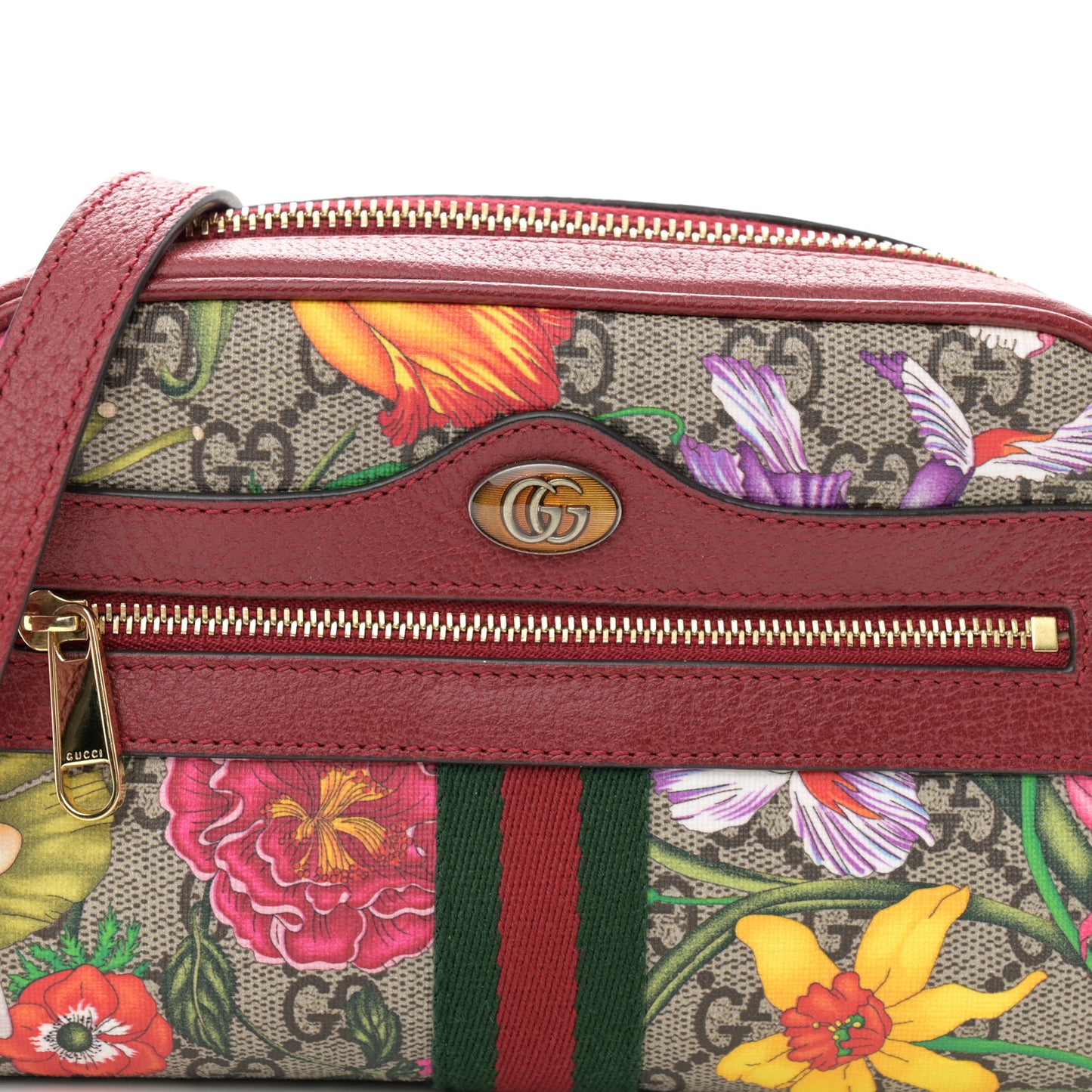 GG Supreme Monogram Flora Web Mini Ophidia Shoulder Bag Red
