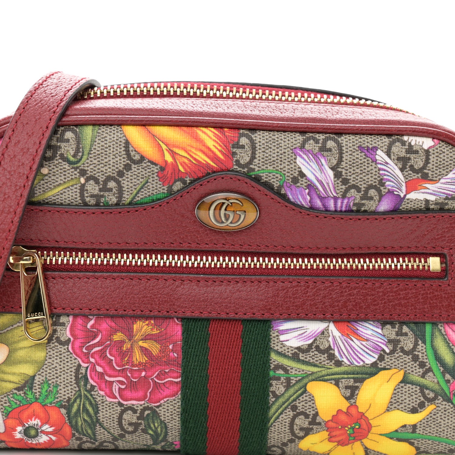Gucci GG Supreme Monogram Flora Web Mini Ophidia Shoulder Bag Red 8 of 11