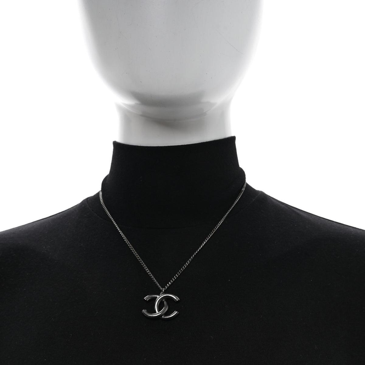 Baguette Crystal Large CC Pendant Necklace Silver
