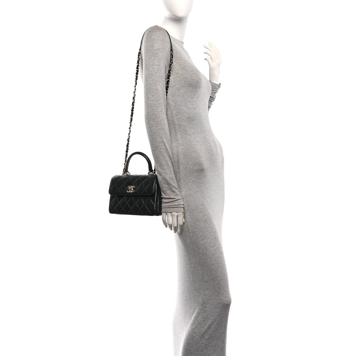 Lambskin Quilted Mini Trendy CC Dual Handle Flap Bag Black