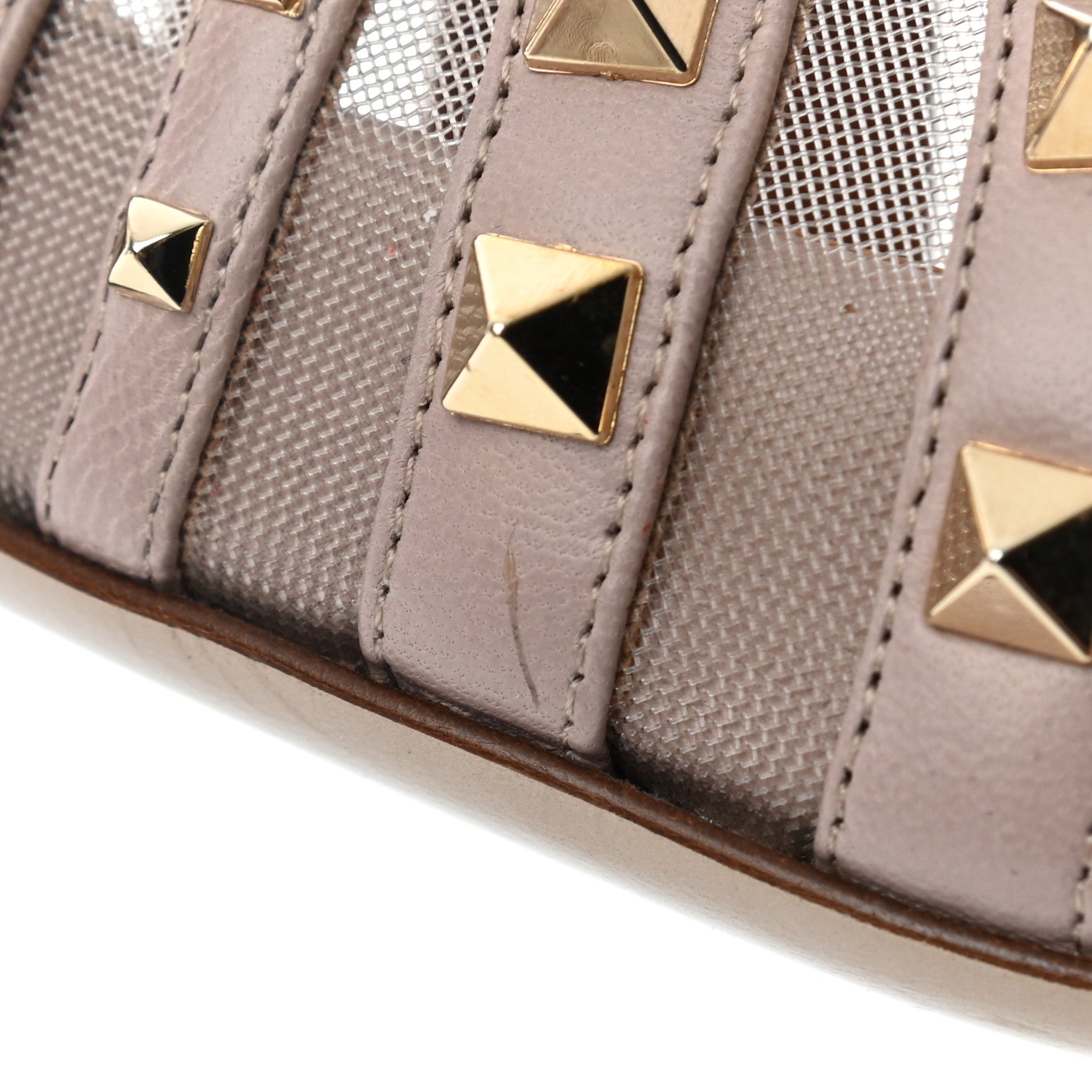 Valentino Garavani Nappa Mesh Rockstud Peep Toe Platform Pumps 38.5 Poudre 10 of 12