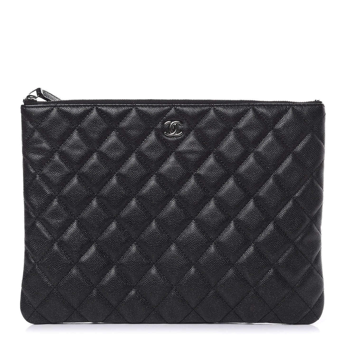 Metallic Caviar Quilted Medium Cosmetic Case Black