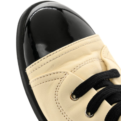 Chanel Lambskin Patent Calfskin CC Sneakers 38.5 White Black 7 of 9