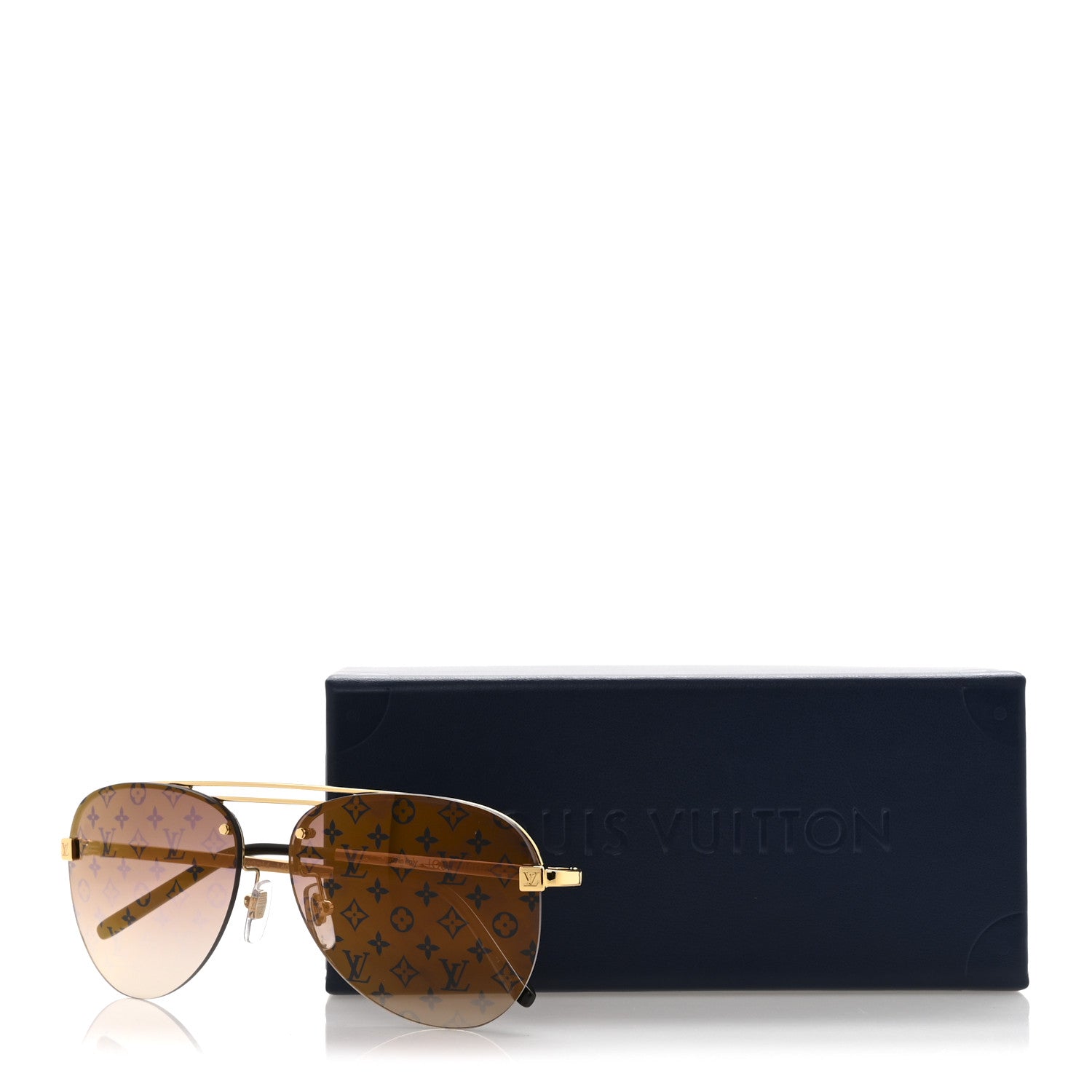 Louis Vuitton Metal Clockwise Sunglasses Z1020E Gold Brown 1810358