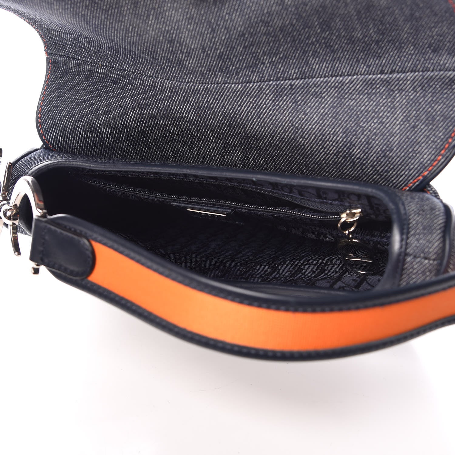 Christian Dior Denim Embroidered Saddle Bag Blue Multicolor 5 of 9