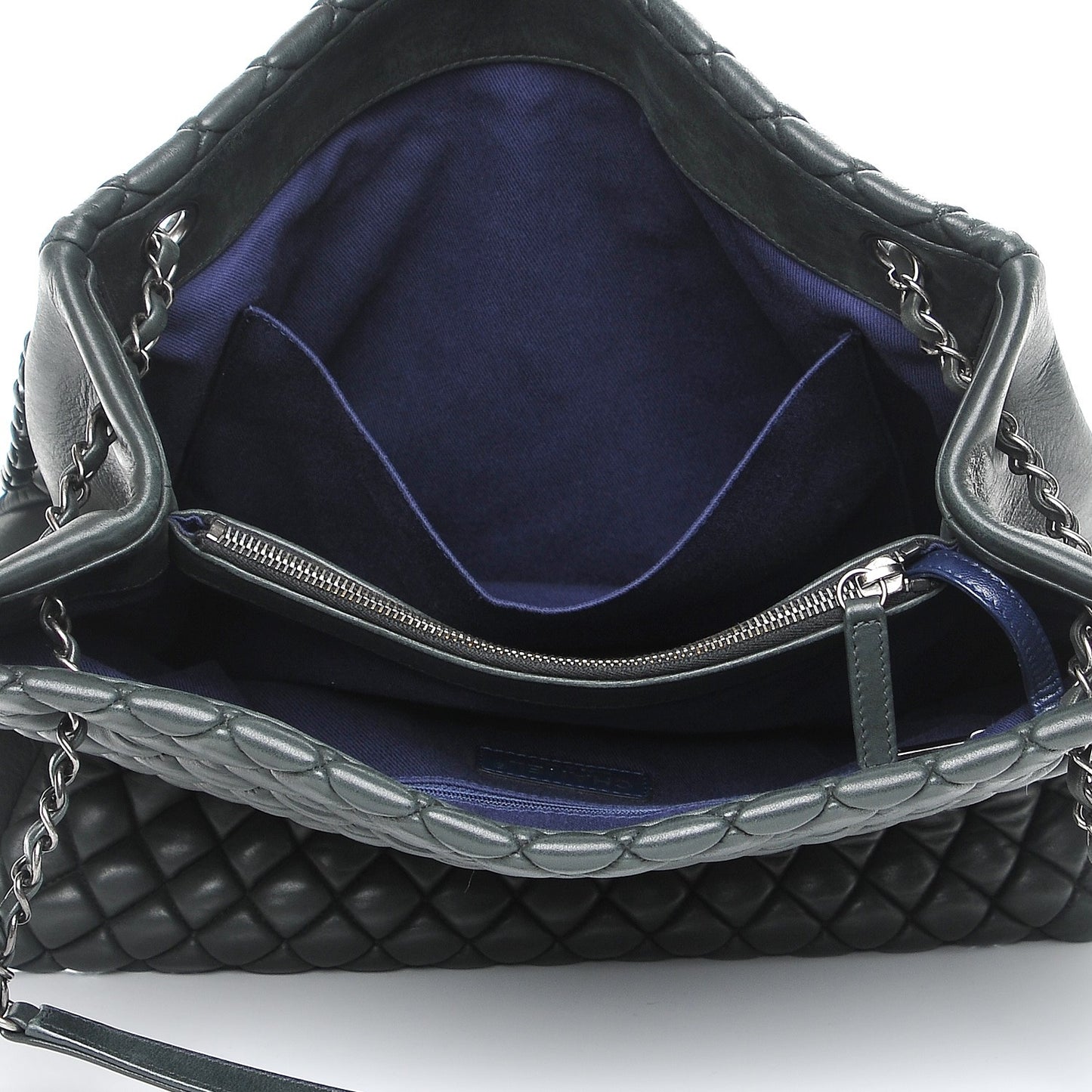 Iridescent Calfskin Quilted New Bubble North South Tote Dark Grey