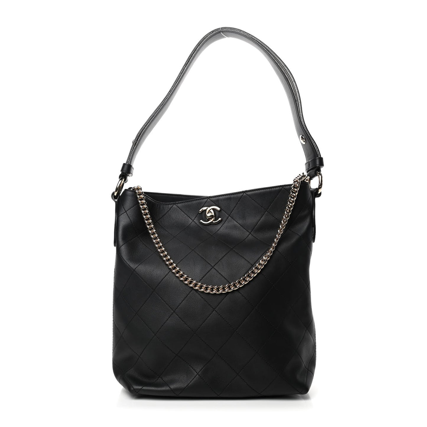 Calfskin Stitched Over & Over Hobo Black