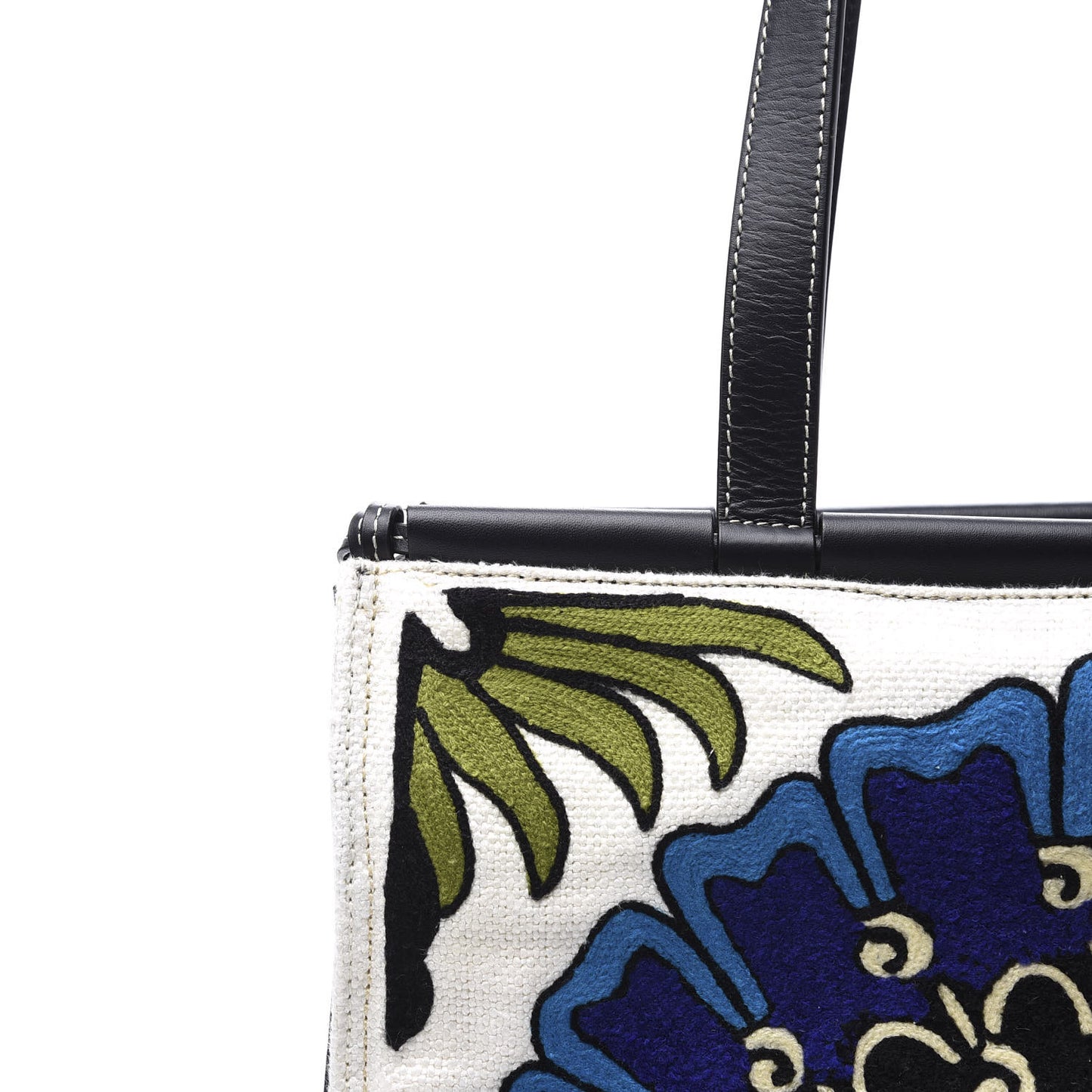Canvas Calfskin Print Floral Cushion Tote Peacock Blue