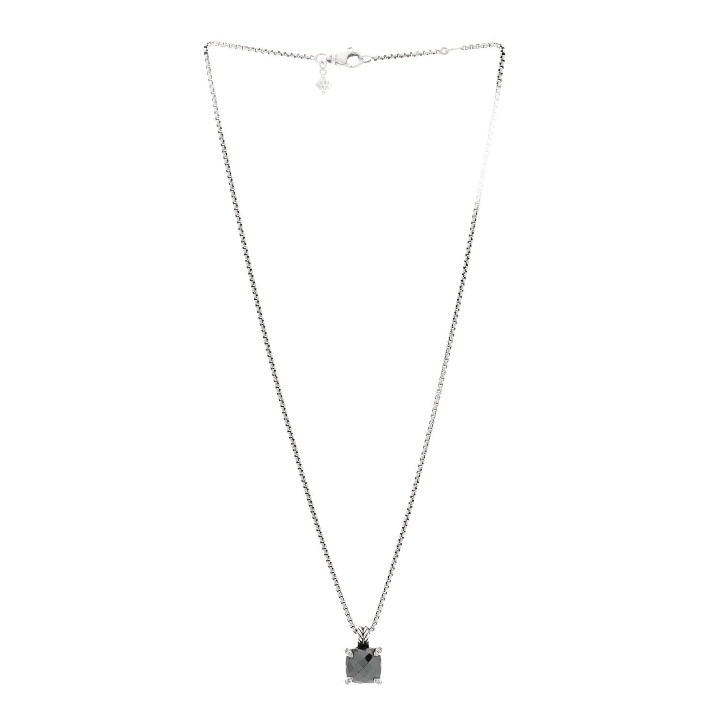 David Yurman Sterling Silver Diamond Hematine 11mm Chatelaine Pendant Necklace 3 of 4