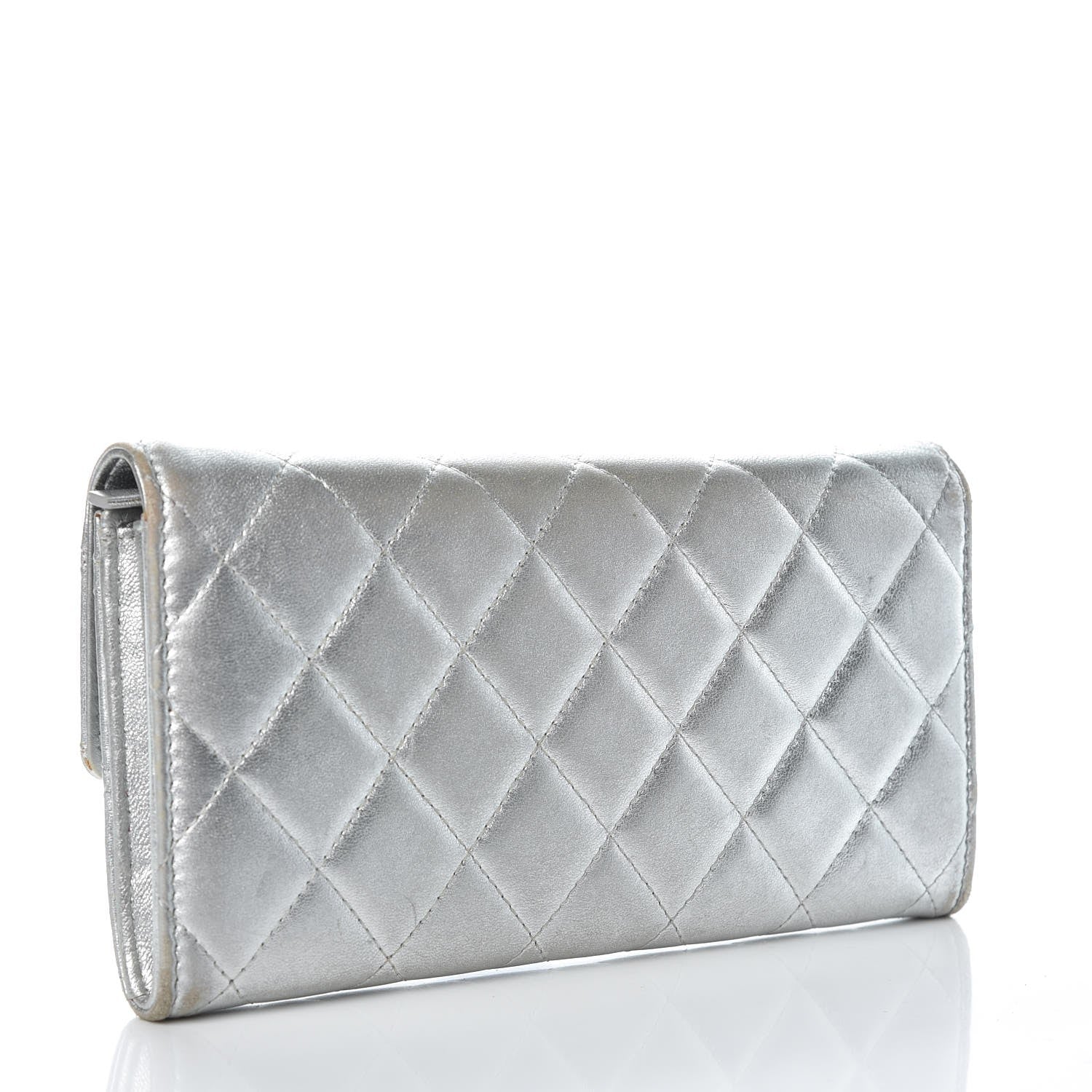 Chanel Metallic Lambskin Quilted Large Gusset Flap Wallet Silver 3 of 15