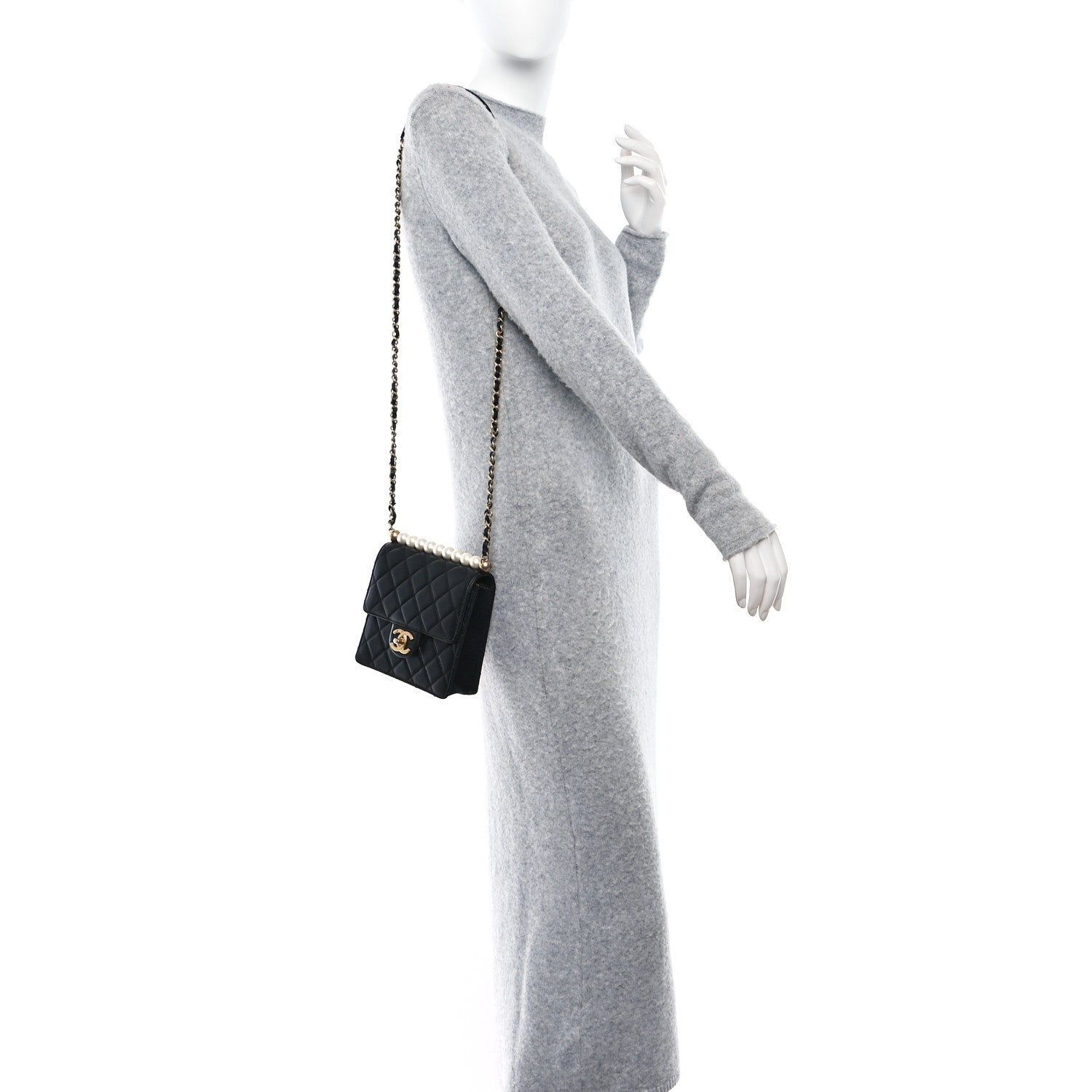 Chanel Lambskin Quilted Chic Pearls Flap Black 2 of 9