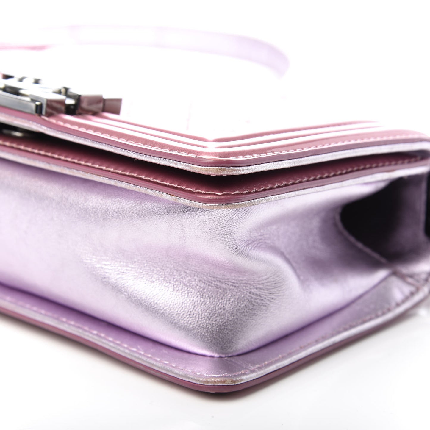 Metallic Patent Calfskin Quilted Small Boy Flap Pink