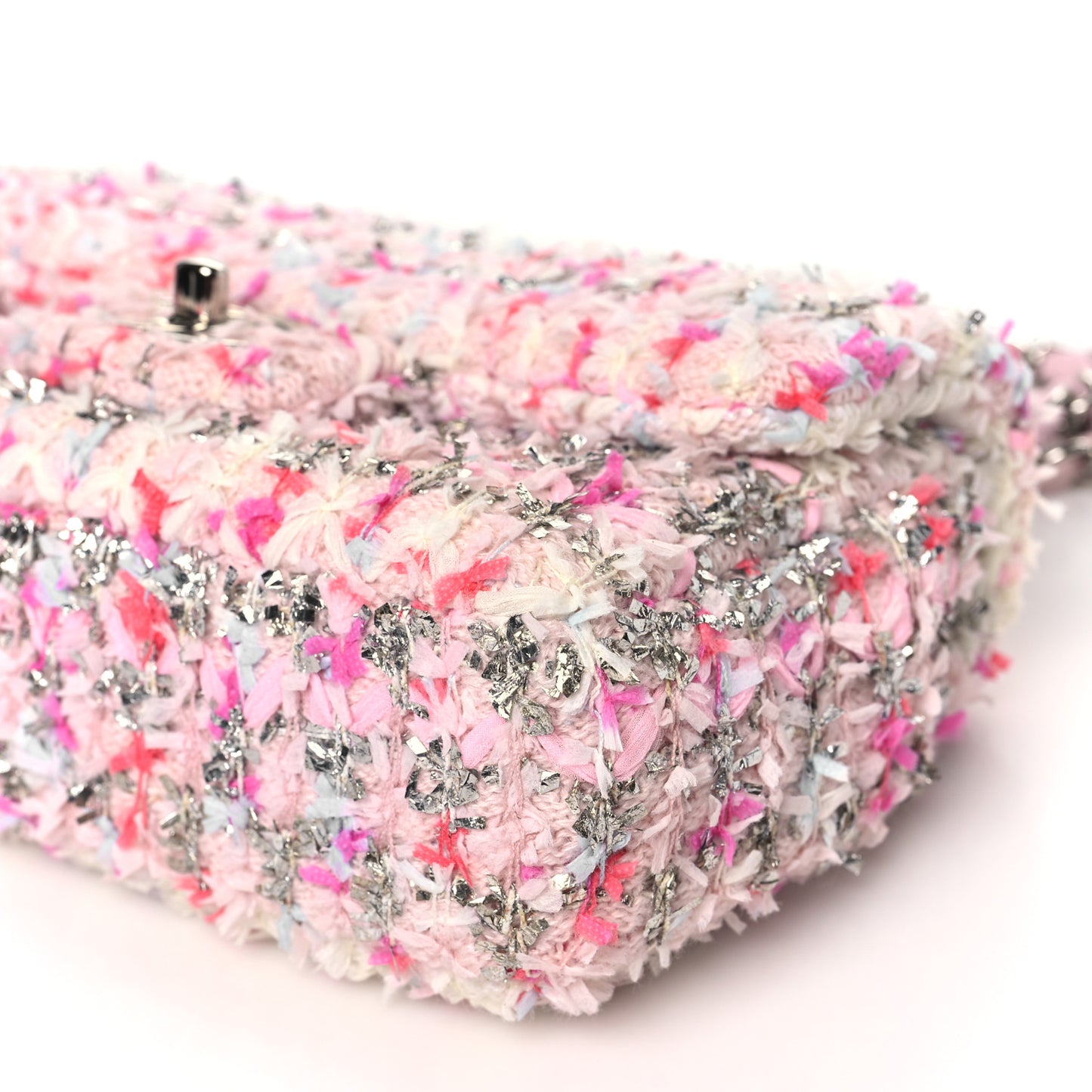 Tweed Quilted Mini Rectangular Flap Light Pink Silver Blue