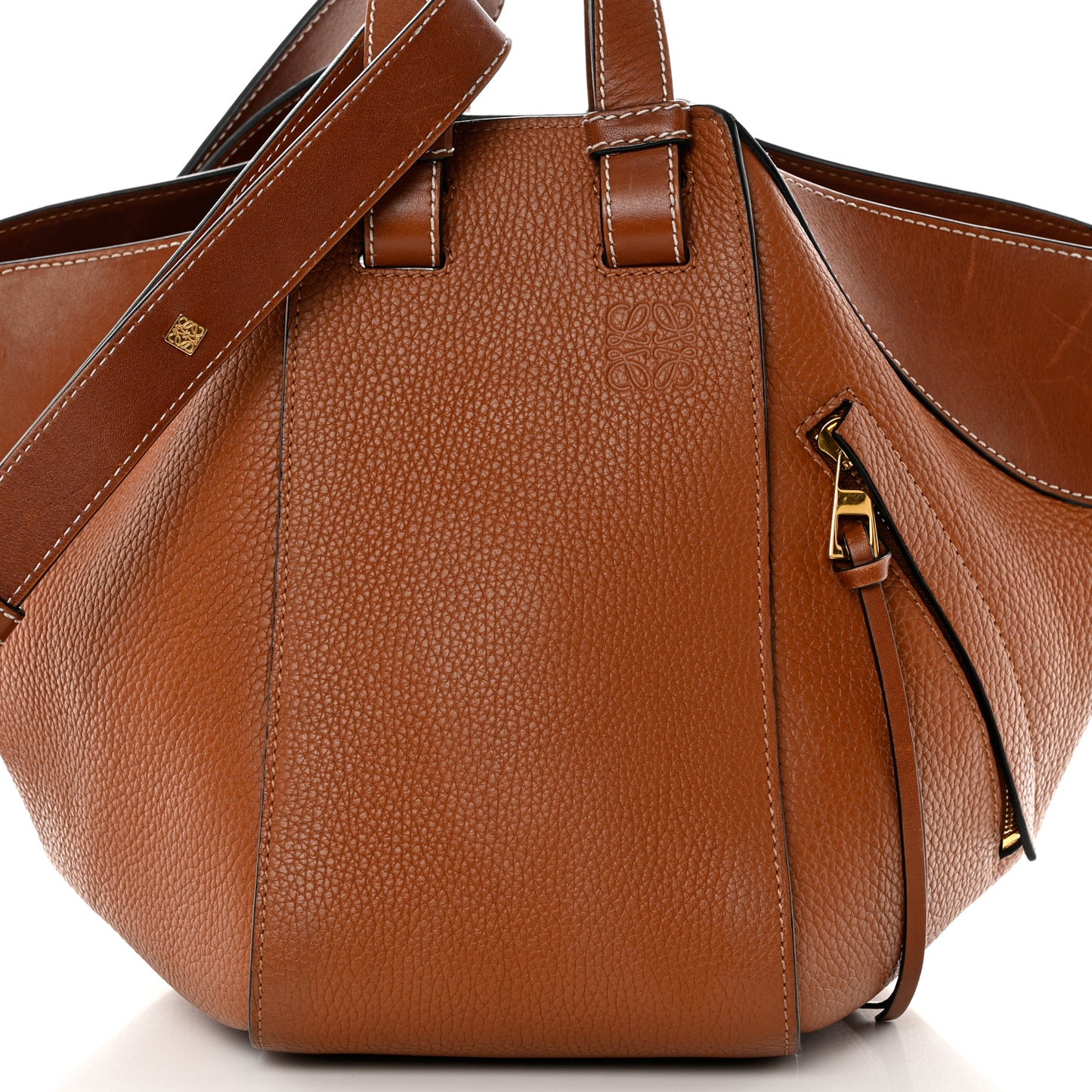 Grained Calfskin Medium Hammock Shoulder Bag Tan